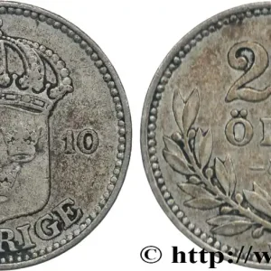 SUÈDE 25 Ore écu couronné variété à large croix 1910 fwo_854247 Monde Nouveauté