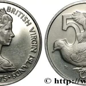 ÎLES VIERGES BRITANNIQUES 5 Cents Proof Elisabeth II / / Tourterelle à queue carrée 1975 Franklin Mint fwo_865426 Monde Populaire