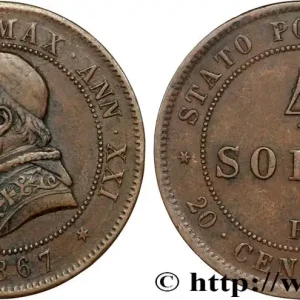 Achat Immédiat VATICAN ET ÉTATS PONTIFICAUX 4 Soldi (20 Centesimi) Pie IX an XXI 1867 Rome fwo_872728 Monde