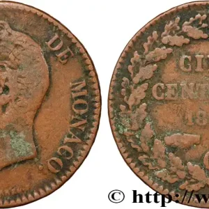 Paiement Sécurisé MONACO 5 Centimes Honoré V petite tête en cuivre rouge 1837 Monaco fwo_857012 Monde