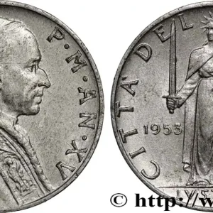 Paiement Sécurisé VATICAN ET ÉTATS PONTIFICAUX 5 Lire Pie XII an XV 1953 Rome fwo_862560 Monde