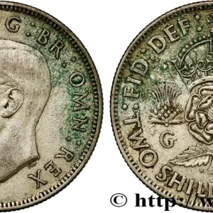 Fait Main ROYAUME-UNI 1 Florin (2 Shillings) Georges VI 1945 fwo_798875 Monde