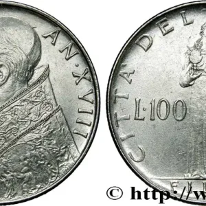 VATICAN ET ÉTATS PONTIFICAUX 100 Lire Pie XII an XVIII / Fides tenant la croix 1956 Rome fwo_821498 Monde Offre Du Jour
