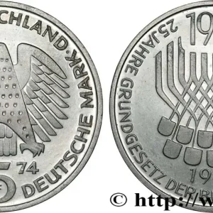 Offre Limitée ALLEMAGNE 5 Mark Proof 25e anniversaire de la République Fédérale 1974 Stuttgart fwo_831013 Monde