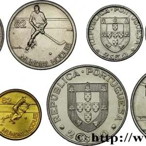 PORTUGAL Lot 1, 2,5 , 5 et 25 Escudos Mondial de Rink Hockey : emblème / hockey 1982 fwo_850074 Monde Bon Plan