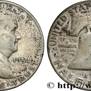 ÉTATS-UNIS D'AMÉRIQUE 1/2 Dollar Benjamin Franklin 1954 Philadelphie fwo_872161 Monde Quantité Limitée