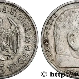 Populaire ALLEMAGNE 5 Reichsmark Maréchal Paul von Hindenburg 1935 Berlin fwo_868417 Monde