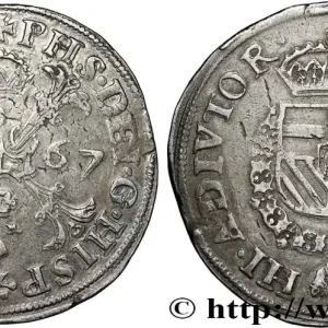 Marque PAYS-BAS ESPAGNOLS - COMTÉ DE FLANDRE - PHILIPPE II D'ESPAGNE Écu de Bourgogne 1567 Hesselt fwo_867652 Monde