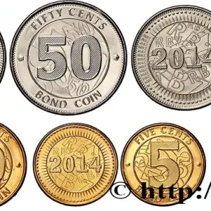 ZIMBABWE Série de 5 Monnaies 1 à 50 Cents (Bond Coin) 2014 fwo_845635 Monde Seulement Aujourd’hui