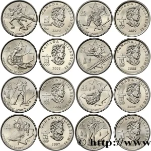 Achat Immédiat CANADA Lot de 12 monnaies de 25 Cents J.O. d’hiver Vancouver 2010 2007-2009 fwo_845940 Monde