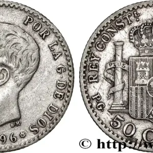 Populaire ESPAGNE 50 Centimos Alphonse XIII 3e type 1896 Madrid fwo_862012 Monde