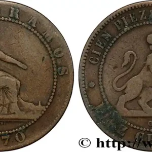 Bon Marché ESPAGNE 10 Centimos monnayage provisoire “ESPAÑA” assise / lion au bouclier 1870 Oeschger Mesdach & CO fwo_871870 Monde