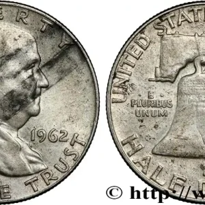 Authentique ÉTATS-UNIS D'AMÉRIQUE 1/2 Dollar Benjamin Franklin 1962 Philadelphie fwo_872183 Monde
