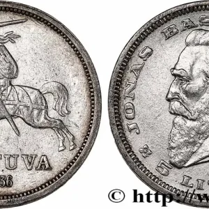 LITUANIE 5 Litai chevalier Vitis / Dr Jonas Basanavicius 1936 fwo_749314 Monde Prix Promo