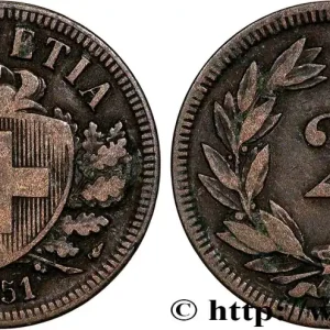 SUISSE 2 Centimes (Rappen) croix suisse 1851 Paris fwo_815807 Monde Meilleure Qualité