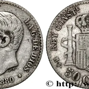 ESPAGNE 50 Centimos Alphonse XII 1880 Madrid fwo_862096 Monde Dernier Modèle
