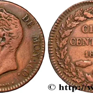 MONACO 5 Centimes Honoré V petite tête en cuivre rouge 1837 Monaco fwo_881728 Monde Tendance