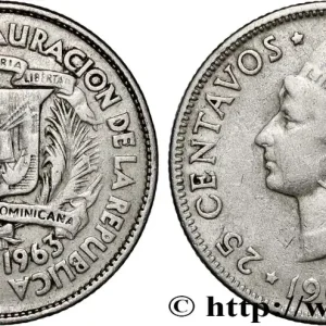RÉPUBLIQUE DOMINICAINE 25 Centavos Centenaire de la restauration de la République 1963 fwo_882248 Monde Jusqu’à Épuisement Des Stocks