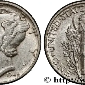 ÉTATS-UNIS D'AMÉRIQUE 1 Dime Mercury 1945 Philadelphie fwo_872355 Monde Livraison Gratuite