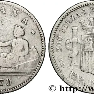 ESPAGNE 1 Peseta “ESPAÑA” allongée 1870 Madrid fwo_875673 Monde Dernier Modèle