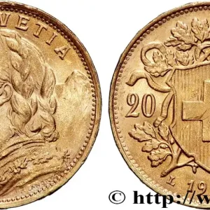 Original OR, PALLADIUM ET PLATINE INVESTISSEMENT 20 Francs "Vreneli" 1935 Berne fwo_877168 Monde