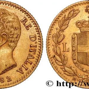 Nouvelle Collection OR, PALLADIUM ET PLATINE INVESTISSEMENT 20 Lire Umberto Ier 1882 Rome fwo_881719 Monde