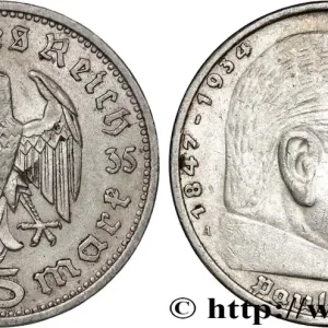 Original ALLEMAGNE 5 Reichsmark Maréchal Paul von Hindenburg 1935 Berlin fwo_884707 Monde