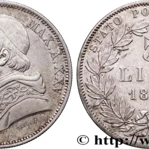 ITALIE - ÉTATS DU PAPE - PIE IX (Jean-Marie Mastai Ferretti) 5 Lire an XXIV 1870 Rome fwo_882227 Monde Achat Immédiat