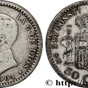 Exclusif ESPAGNE 50 Centimos Alphonse XIII P.C.-.V. (10) 1904 Madrid fwo_862040 Monde