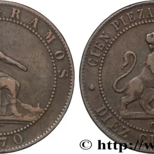 ESPAGNE 10 Centimos monnayage provisoire “ESPAÑA” assise / lion au bouclier 1870 Oeschger Mesdach & CO fwo_885821 Monde Satisfait Ou Remboursé