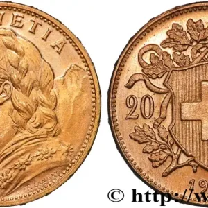OR, PALLADIUM ET PLATINE INVESTISSEMENT 20 Francs "Vreneli" 1915 Berne fwo_884425 Monde Authentique