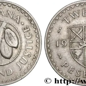 GHANA 20 Pesewas fèves de cacao / blason 1967 fwo_887606 Monde Certifié