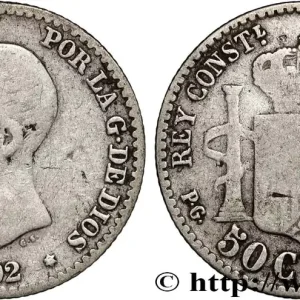 Livraison Express ESPAGNE 50 Centimos Alphonse XIII buste bébé 1892 Madrid fwo_862003 Monde