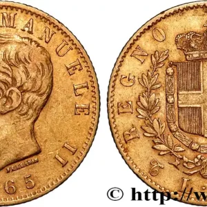OR, PALLADIUM ET PLATINE INVESTISSEMENT 20 Lire Victor Emmanuel II 1865 Turin fwo_884672 Monde Original