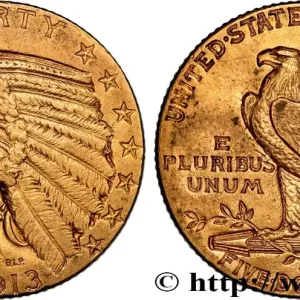 OR, PALLADIUM ET PLATINE INVESTISSEMENT 5 Dollars or "Indian Head" 1913 Philadelphie fwo_887744 Monde Bon Plan