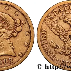 OR, PALLADIUM ET PLATINE INVESTISSEMENT 5 Dollars "Liberty" 1903 San Francisco - S fwo_887755 Monde Offre Du Jour