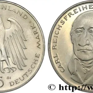 Premium ALLEMAGNE 5 Mark Proof le baron Heinrich Friedrich Karl vom und zum Stein 1981 Karlsruhe fwo_823374 Monde