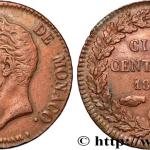 MONACO 5 Centimes Honoré V petite tête en cuivre rouge 1837 Monaco fwo_857024 Monde Prix Bas