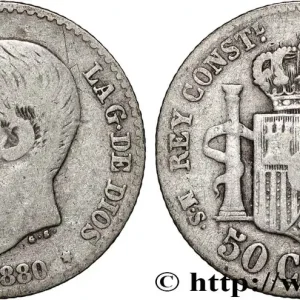 ESPAGNE 50 Centimos Alphonse XII 1880 Madrid fwo_862090 Monde Prix Cassé