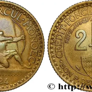Haute Qualité MONACO 2 Francs émission du Crédit Foncier de Monaco 1924 Poissy fwo_883066 Monde