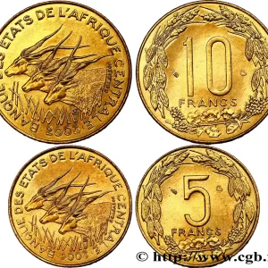 ÉTATS DE L'AFRIQUE CENTRALE Lot 5 et 10 Francs antilopes 2003 Paris fwo_885663 Monde Offre Limitée