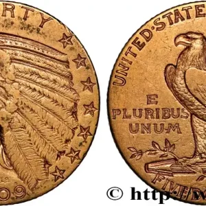 Réduction OR, PALLADIUM ET PLATINE INVESTISSEMENT 5 Dollars "Indian Head" 1909 Philadelphie fwo_887746 Monde