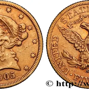 OR, PALLADIUM ET PLATINE INVESTISSEMENT 5 Dollars "Liberty" 1905 San Francisco fwo_887759 Monde Promotion