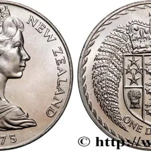 NOUVELLE-ZÉLANDE 1 Dollar Elisabeth II / Emblème couronné entouré de fougères 1975 British Royal Mint, Llantrisant fwo_891147 Monde Must-Have