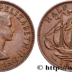 Marque ROYAUME-UNI 1/2 Penny Élisabeth II 1959 Londres fwo_891998 Monde