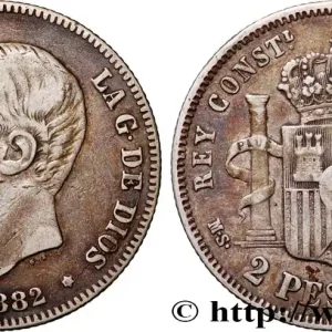 Meilleur Choix ESPAGNE 2 Pesetas Alphonse XI 1882 Madrid fwo_892044 Monde