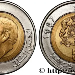 MAROC 5 Dirhams roi Hassan II / emblème AH 1407 1987 fwo_893554 Monde Super Prix