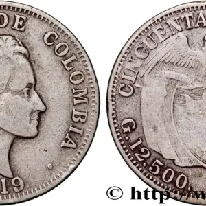 Prix Choc COLOMBIE 50 Centavos emblème Simon Bolivar 1919 Birmingham fwo_891220 Monde