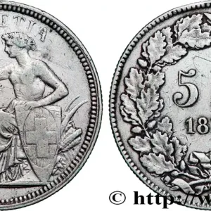 Livraison Mondiale SUISSE 5 Francs Helvetia assise 1874 Bruxelles fwo_892597 Monde