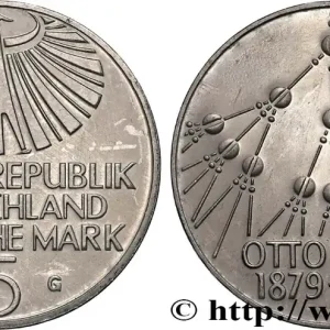 ALLEMAGNE 5 Mark aigle héraldique / hommage au chimiste Otto Hahn, fragmentation nucléaire 1979 Karlsruhe - G fwo_822980 Monde Offre Spéciale
